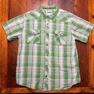 Men's Green Plaid Short-Sleeve Snap-Up Shirt